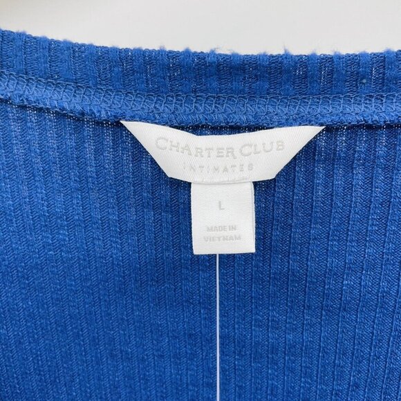 Charter Club Womens Size Large Long Sleeve Ribbed Henley Pajama Top in Blue 1954 - Picture 5 of 7